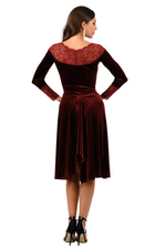 Load image into Gallery viewer, Velvet Tango Dress with Long Sleeves And Lace Details
