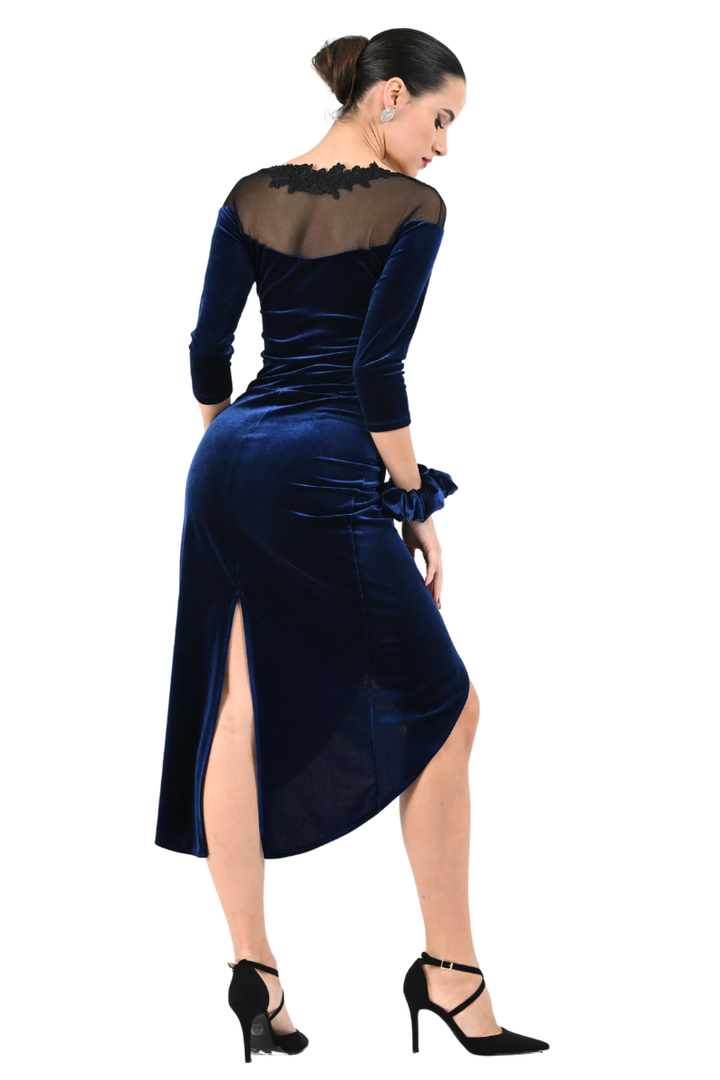 Velvet Tango Dress with Mesh & Lace Appliqué Décolleté