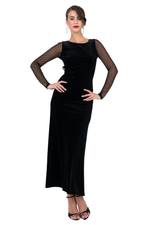 Load image into Gallery viewer, Velvet Tango Dress with Polka Dot Mesh &amp; Open Back