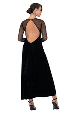 Load image into Gallery viewer, Velvet Tango Dress with Polka Dot Mesh &amp; Open Back