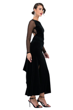 Load image into Gallery viewer, Velvet Tango Dress with Polka Dot Mesh &amp; Open Back