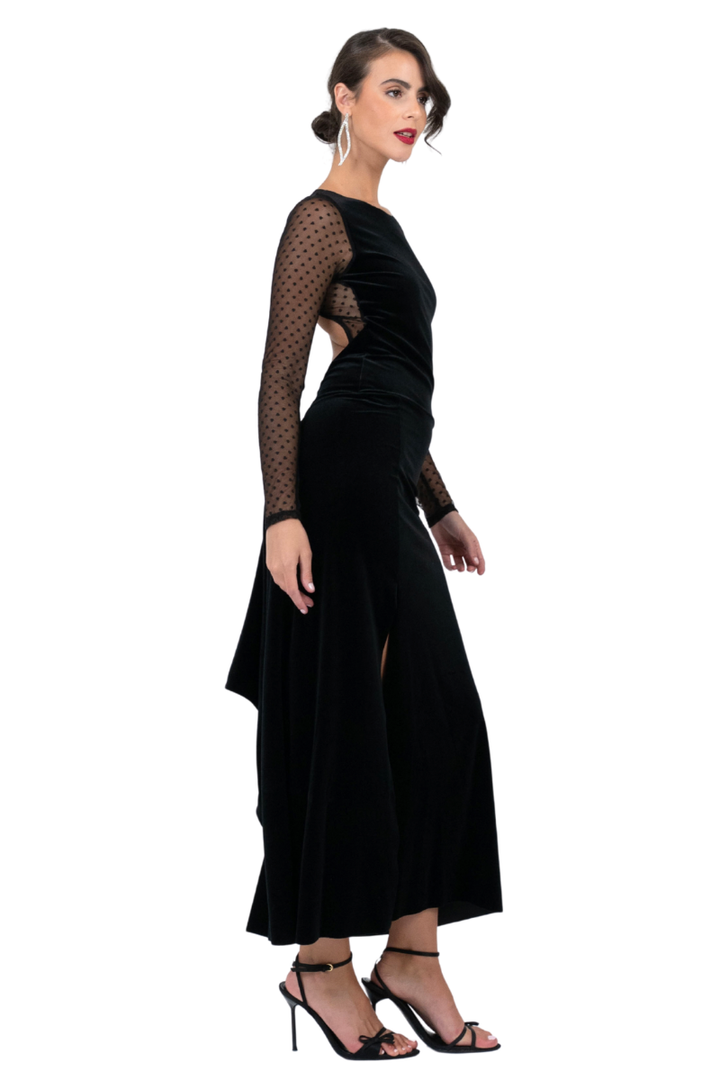 Velvet Tango Dress with Polka Dot Mesh & Open Back