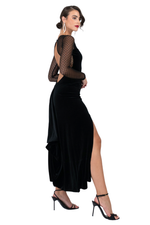 Load image into Gallery viewer, Velvet Tango Dress with Polka Dot Mesh &amp; Open Back