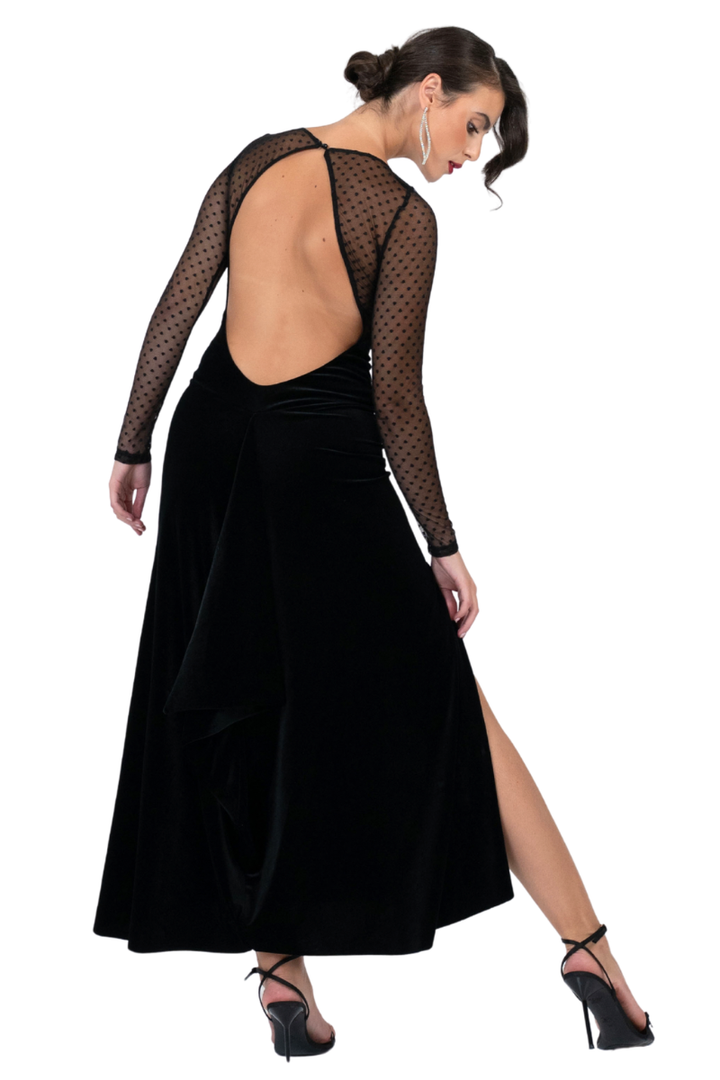 Velvet Tango Dress with Polka Dot Mesh & Open Back