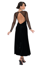 Load image into Gallery viewer, Velvet Tango Dress with Polka Dot Mesh &amp; Open Back