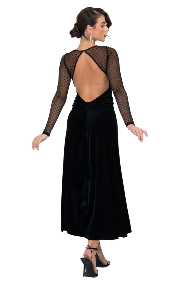 Velvet Tango Dress with Polka Dot Mesh & Open Back
