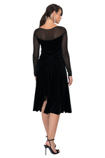 Load image into Gallery viewer, Velvet Tango Dress with Sparkling Mesh &amp; Asymmetric Draping