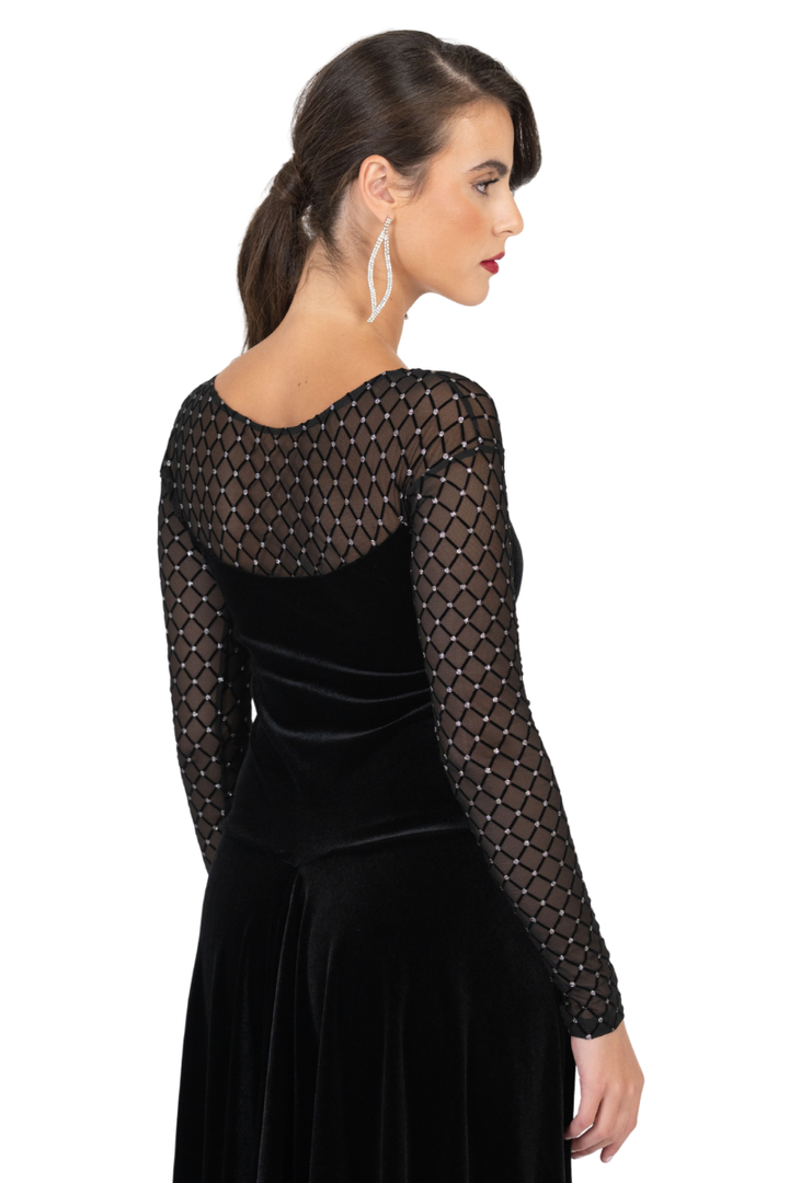 Velvet Tango Dress with Sparkling Mesh & Asymmetric Draping