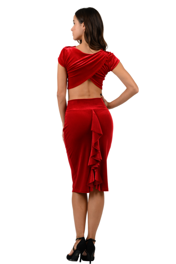 Velvet Tango Crop Top With Draped Overlap Back