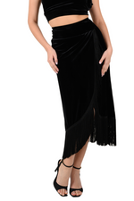 Load image into Gallery viewer, Velvet Wrap Effect Dance Skirt With Fringe
