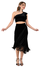 Load image into Gallery viewer, Velvet Wrap Effect Dance Skirt With Fringe
