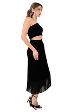 Load image into Gallery viewer, Velvet Wrap Effect Dance Skirt With Fringe
