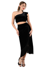 Load image into Gallery viewer, Velvet Wrap Effect Dance Skirt With Fringe
