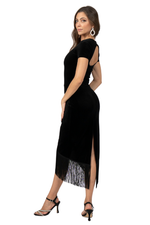 Load image into Gallery viewer, Velvet Wrap Tango Dress With Fringe &amp; Cutout Back