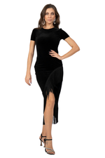 Load image into Gallery viewer, Velvet Wrap Tango Dress With Fringe &amp; Cutout Back
