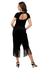 Load image into Gallery viewer, Velvet Wrap Tango Dress With Fringe &amp; Cutout Back