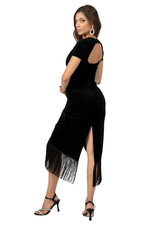 Load image into Gallery viewer, Velvet Wrap Tango Dress With Fringe &amp; Cutout Back