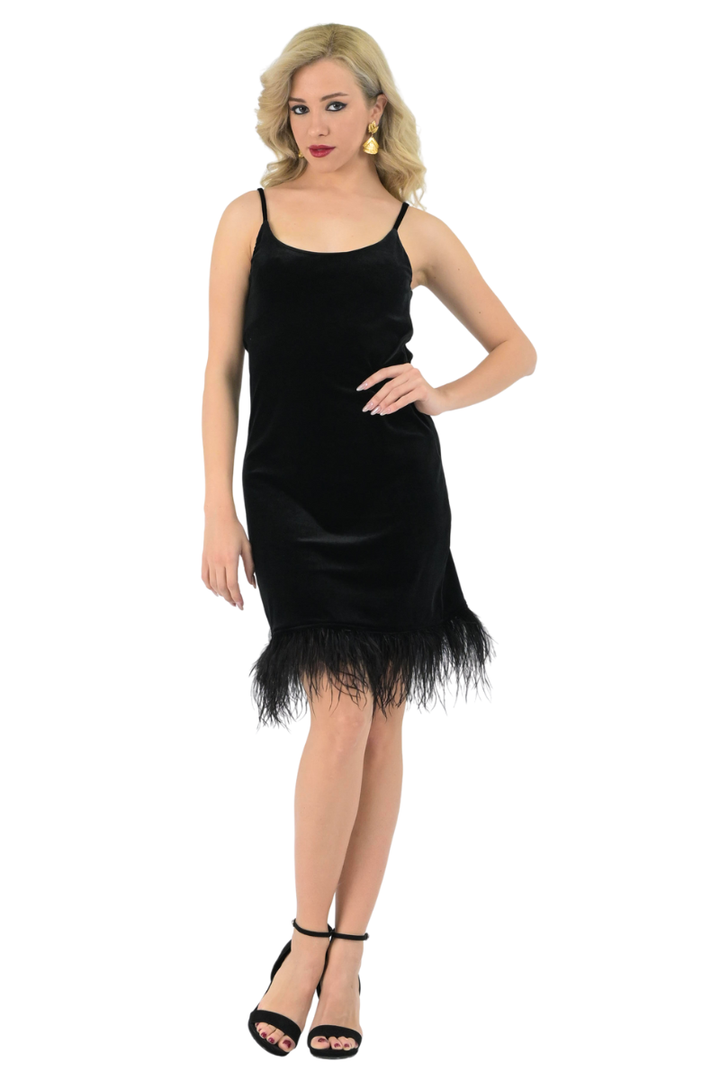 Velvet Cami Dress With Feathers | Argentine Tango Skirts conDiva Velvet Cami Dress With Feathers | Argentine Tango Skirts conDiva