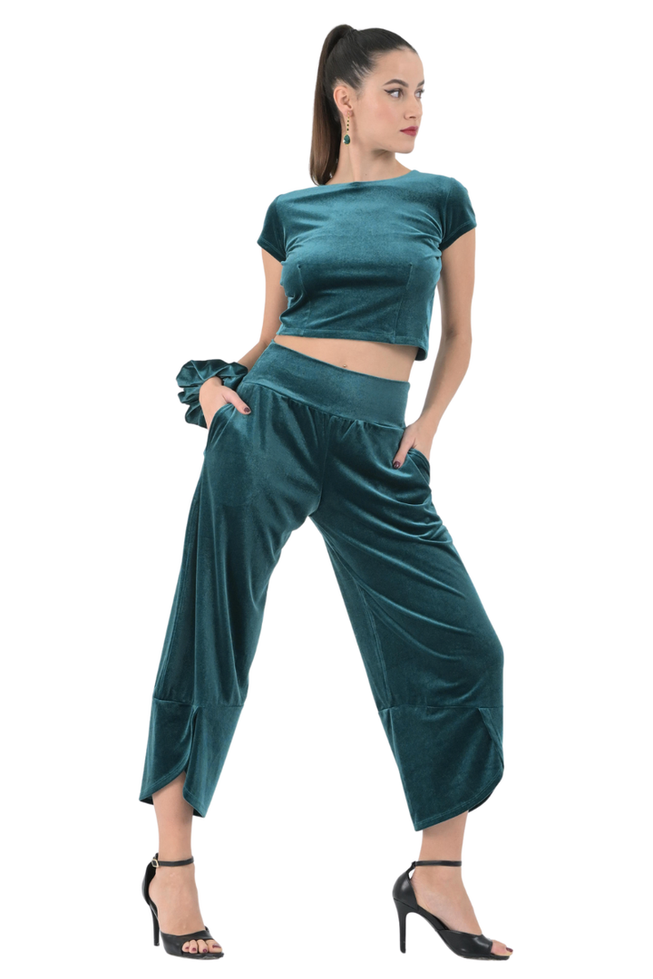 Velvet Cropped Barrel Pants