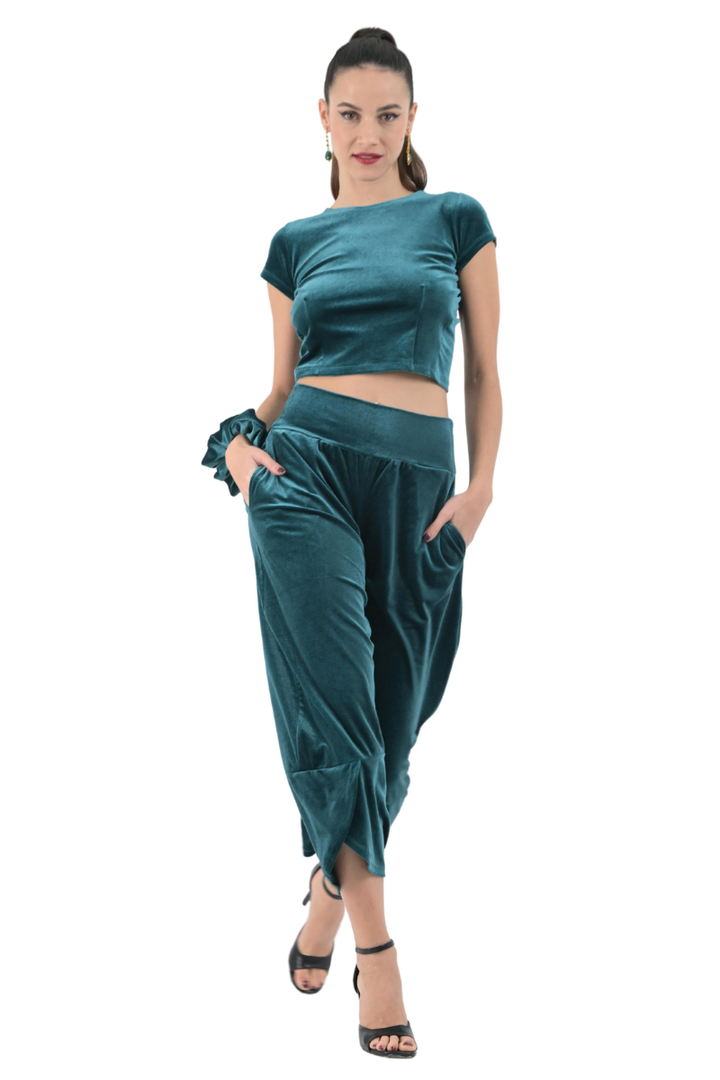 Velvet Cropped Barrel Pants