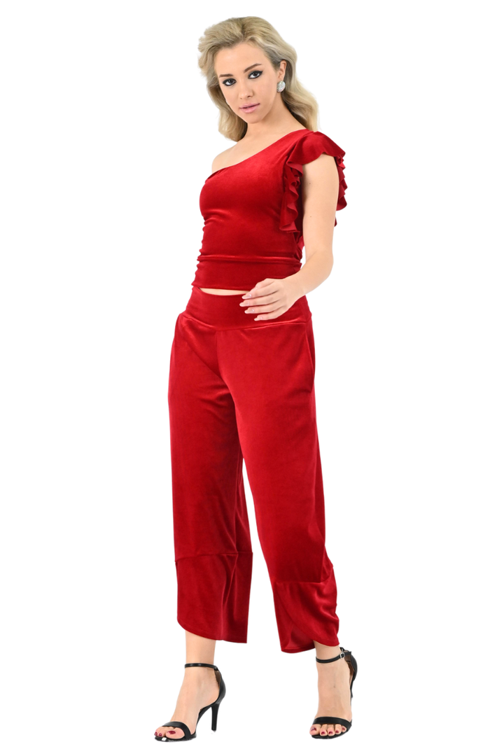 Velvet Cropped Barrel Pants