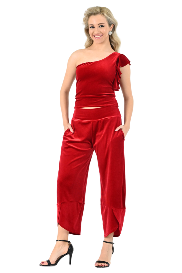 Velvet Cropped Barrel Pants