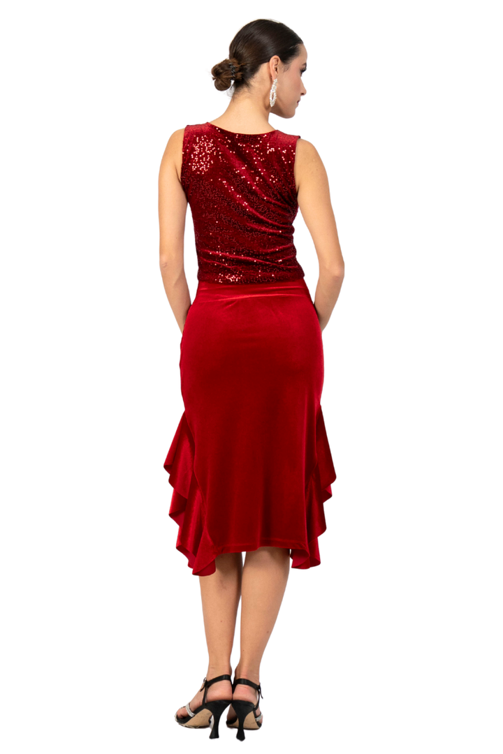 Velvet Dance Skirt With Side Ruffles