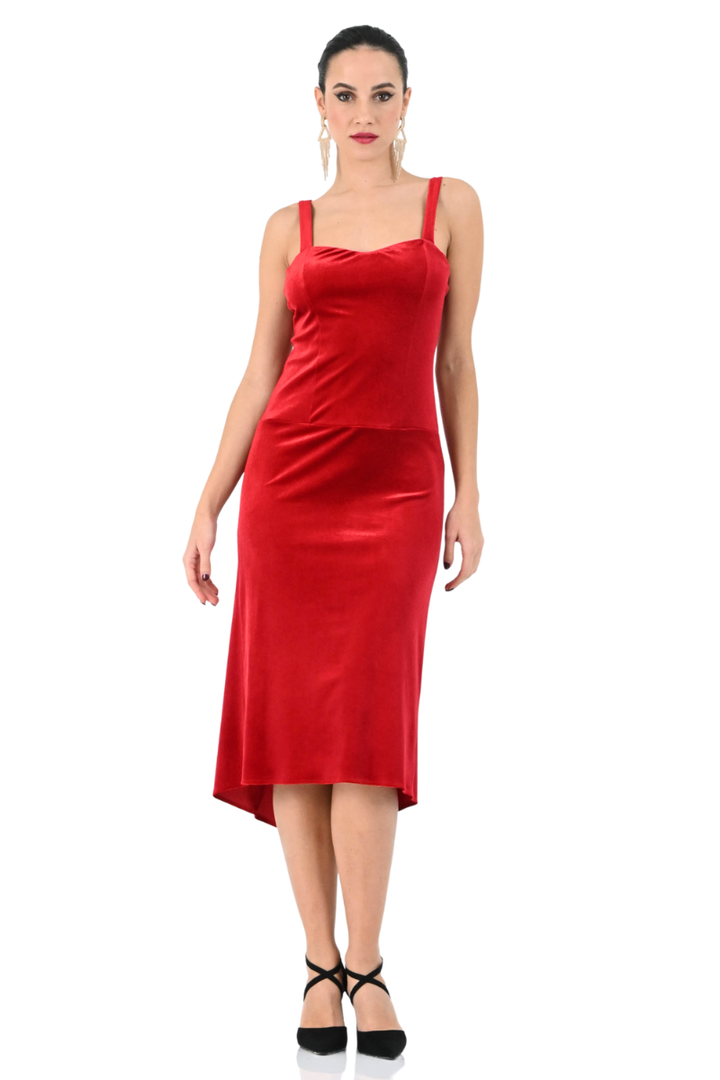 Velvet Fishtail Tango Dress With Thin Straps