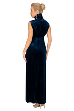 Load image into Gallery viewer, Velvet High Neck Maxi Dress With Gatherings

