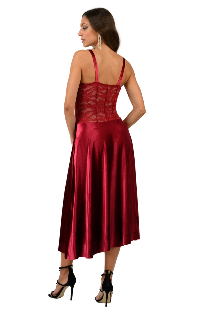 Velvet & Lace Spaghetti Strap Flowy Tango Dress