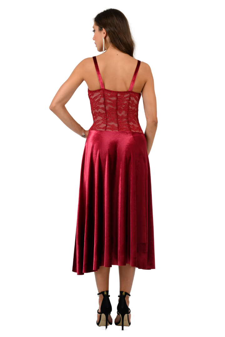 Velvet & Lace Spaghetti Strap Flowy Tango Dress