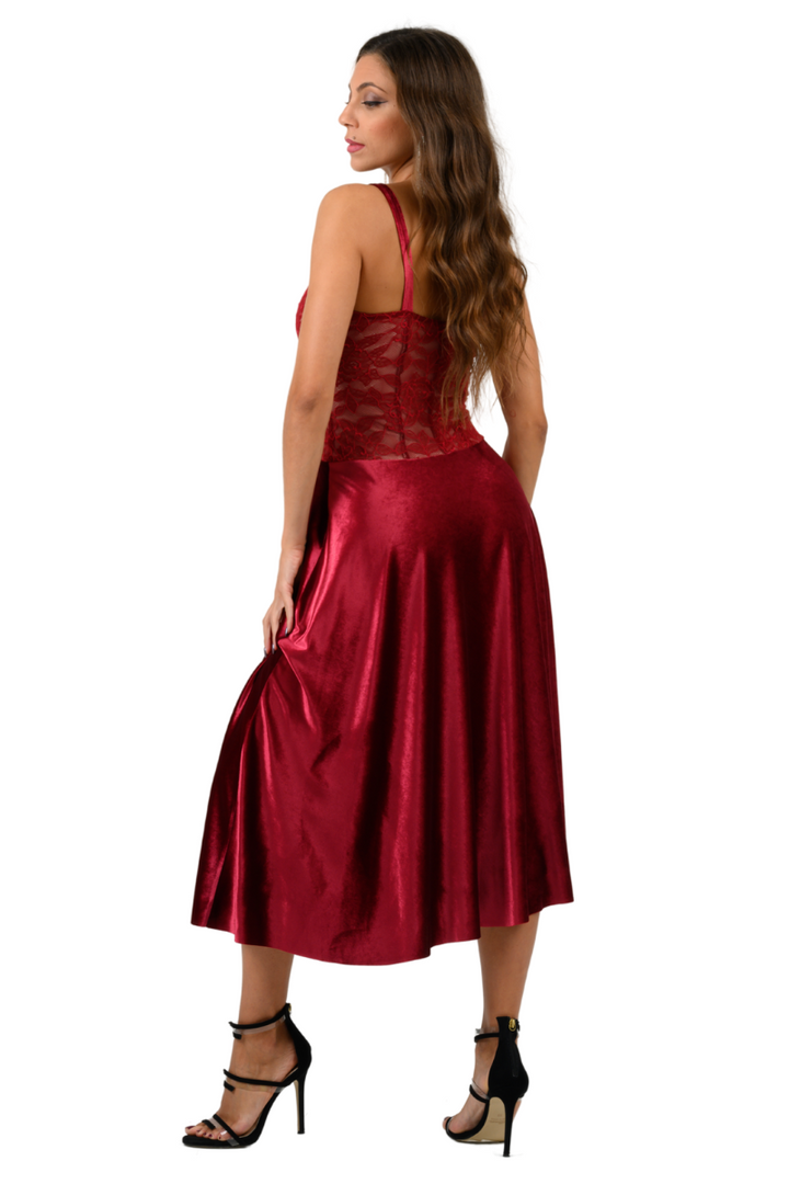 Velvet & Lace Spaghetti Strap Flowy Tango Dress