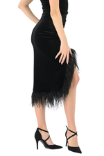 Load image into Gallery viewer, Velvet Pencil Skirt With Gatherings &amp; Feathers