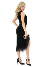 Load image into Gallery viewer, Velvet Pencil Skirt With Gatherings &amp; Feathers