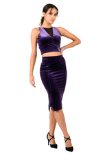 Load image into Gallery viewer, Velvet Pencil Skirt With Two Slits
