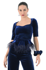 Load image into Gallery viewer, Velvet Peplum Top With Feathers