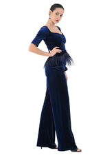 Load image into Gallery viewer, Velvet Peplum Top With Feathers