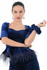 Load image into Gallery viewer, Velvet Peplum Top With Feathers