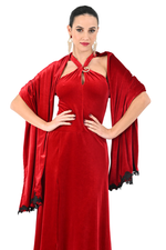 Load image into Gallery viewer, Velvet Shawl With Lace Appliqué