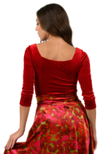 Load image into Gallery viewer, Velvet Sweetheart Neckline Top With 3/4 Sleeves