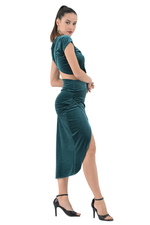 Load image into Gallery viewer, Velvet Tango Crop Top With Draped Overlap Back