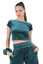 Load image into Gallery viewer, Velvet Tango Crop Top With Draped Overlap Back
