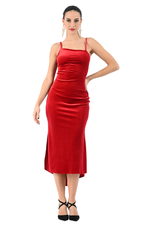 Load image into Gallery viewer, Velvet Tango Dress with Asymmetric Neckline