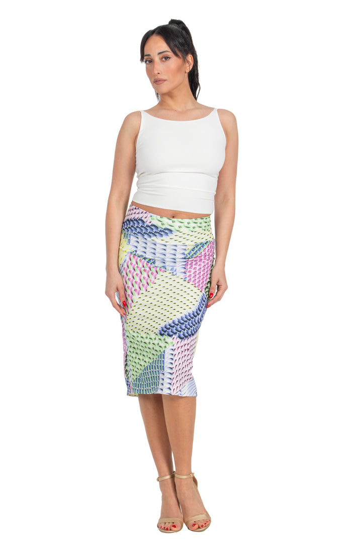 Vibrant Geometric Print Fishtail Skirt