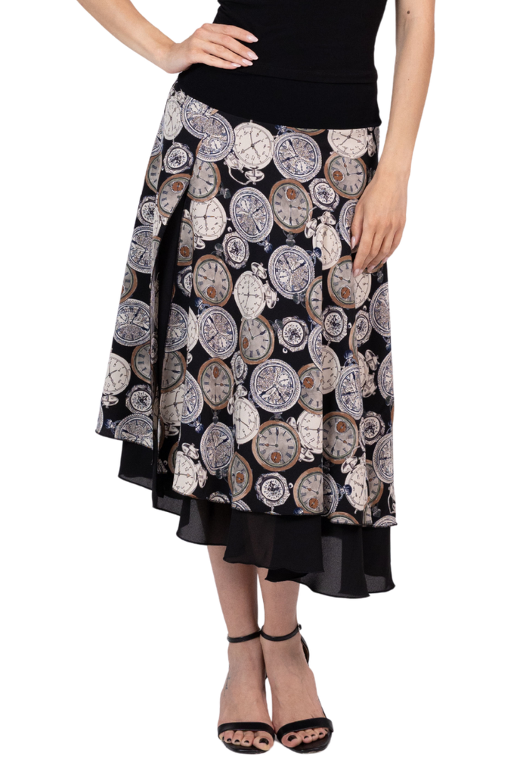 Vintage Clock Print Two-layer Skirt