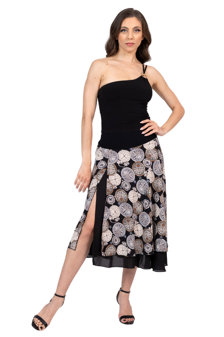 Vintage Clock Print Two-layer Skirt