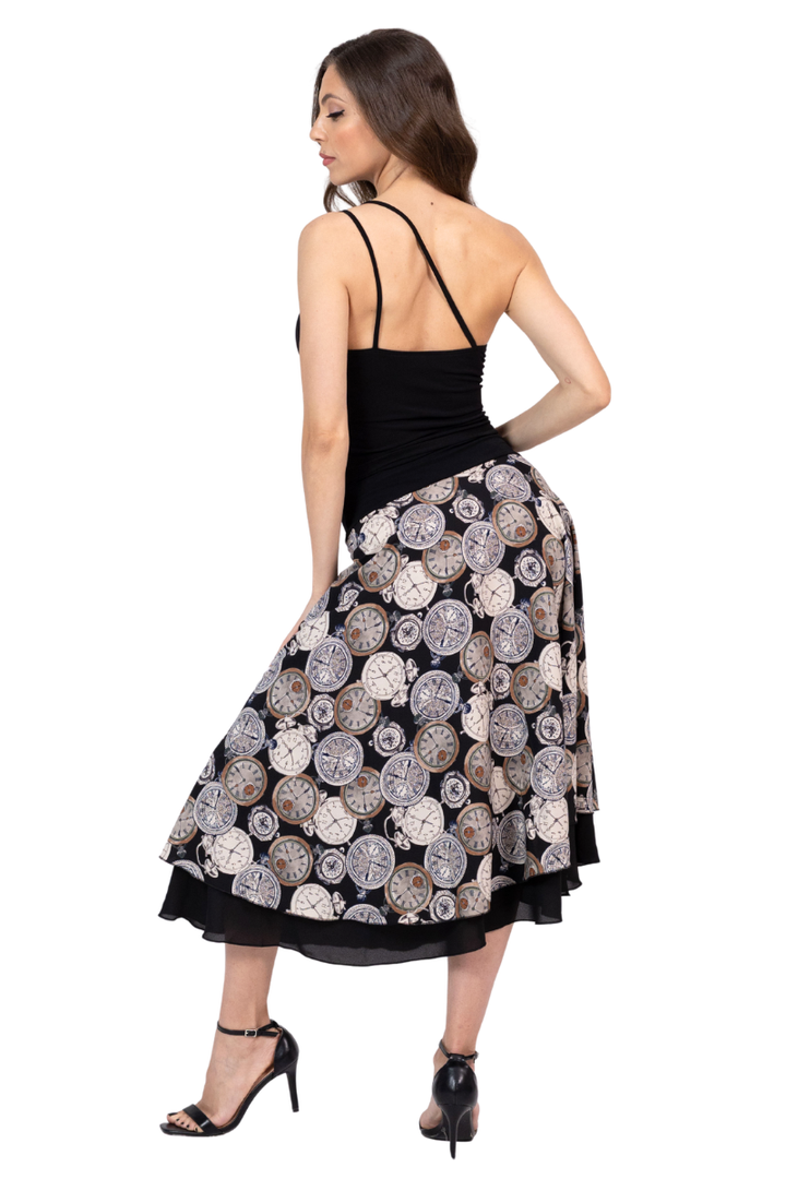 Vintage Clock Print Two-layer Skirt
