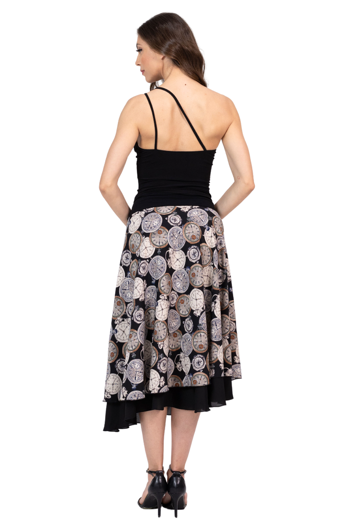 Vintage Clock Print Two-layer Skirt