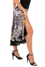 Load image into Gallery viewer, Mustard Yellow Vintage Print Two-layer Dance Skirt
