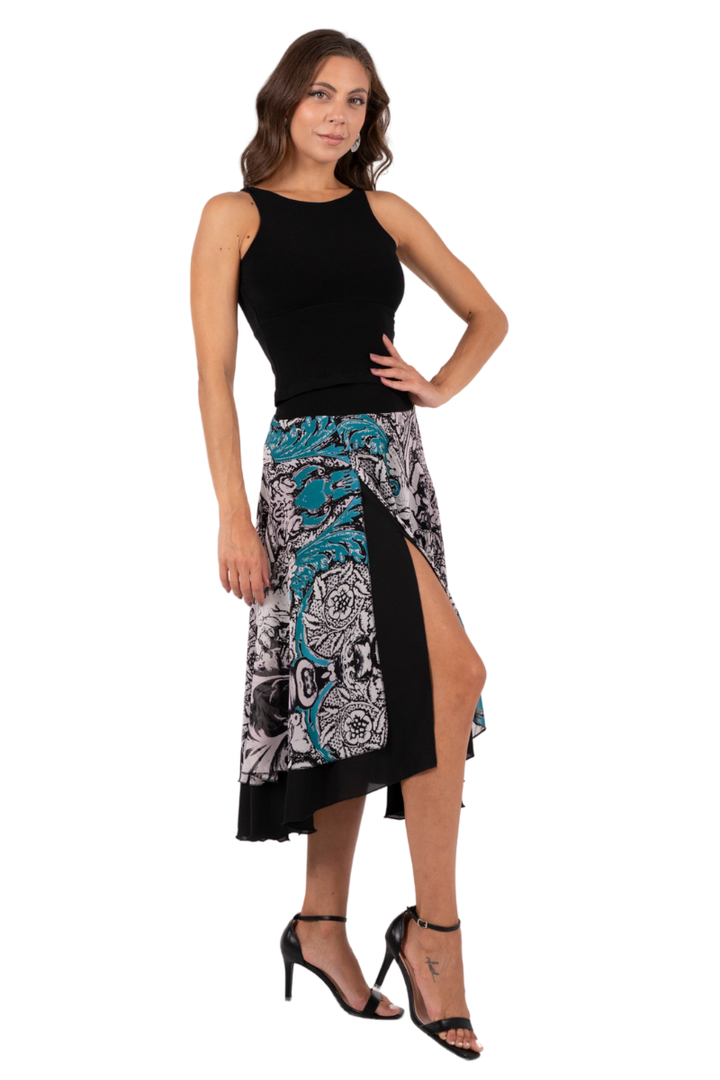 Vintage Print Two-layer Dance Skirt